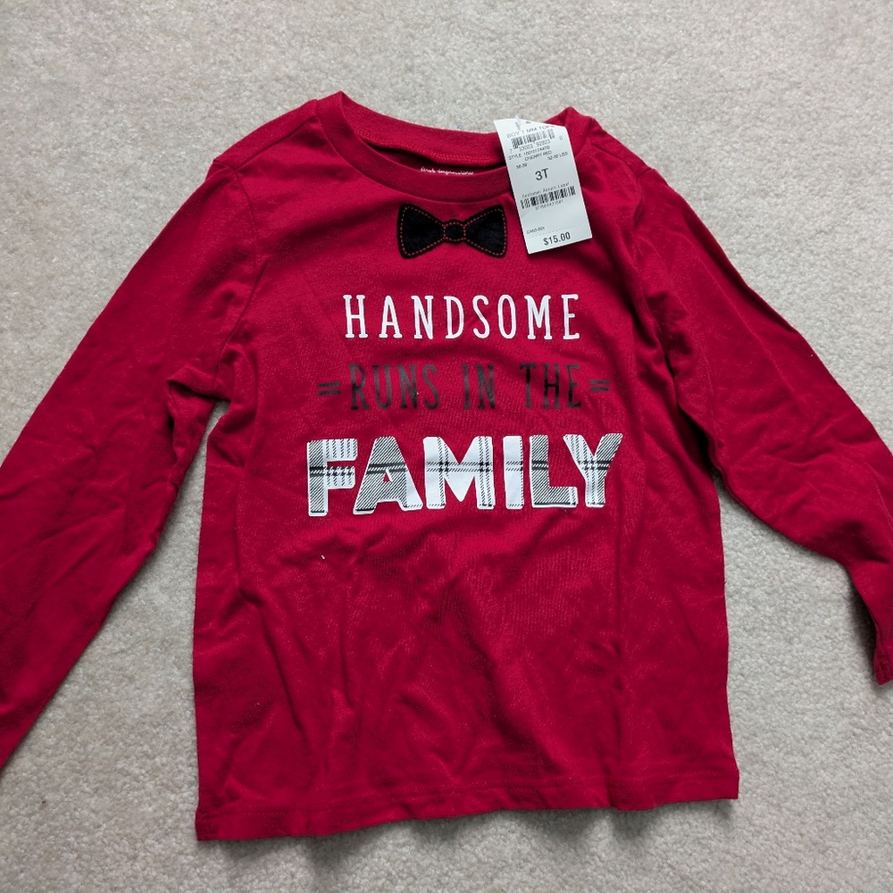 First Impressions Red Long Sleeve Tee with Bow Tie Graphic